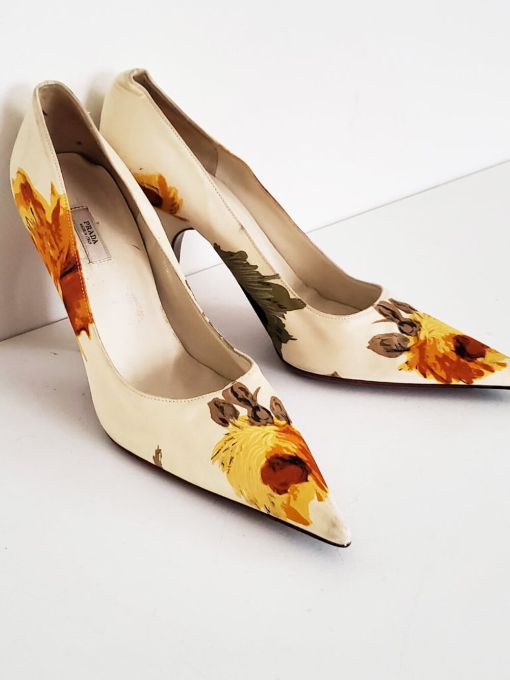 Prada Floral Pointed Toe Stiletto Heel Vintage Orange Green 38.5 - Picture 4 of 12